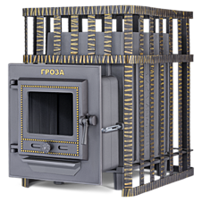 Банная чугунная печь Гроза в сетке 24