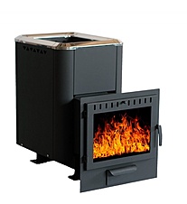 Печь для бани чугунная Сибирь 20 с панорамной дверцей Конвекция