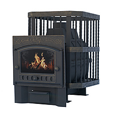 Печь для бани чугунная Сибирь 24 с каминной дверцей Сибирь (сетка)