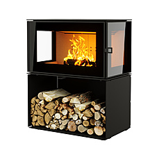 Печь-камин Куб 3С 800 на дровнике