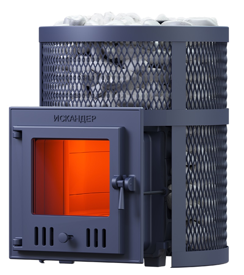 Банная чугунная печь ИСКАНДЕР в сетке